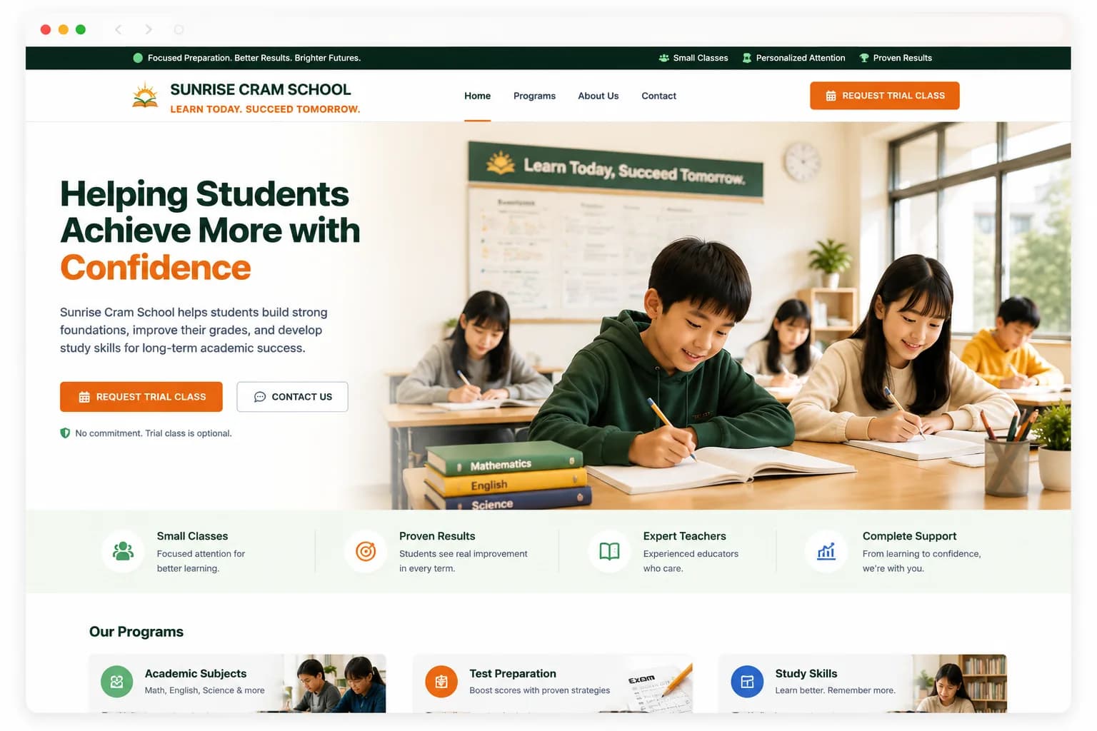 Preview screenshot of the Cram School demo website template